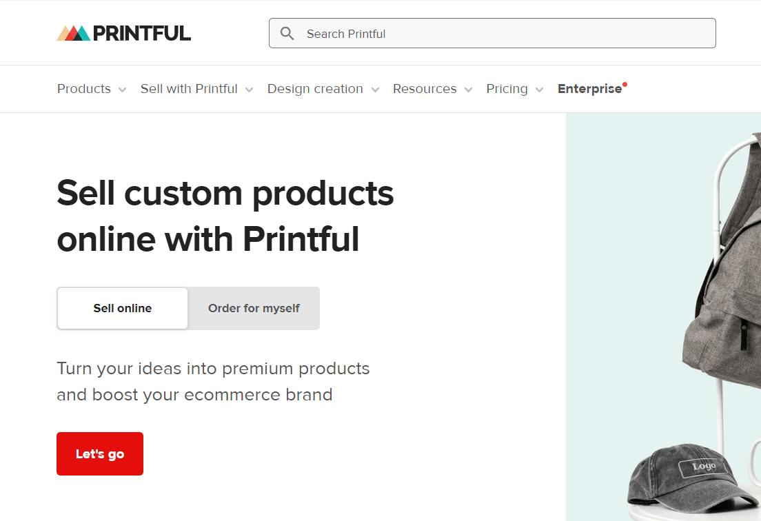 Printful interface showing print-on-demand products
