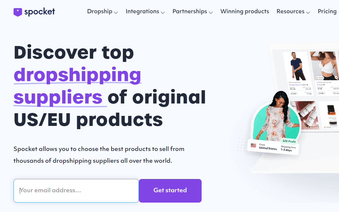 Spocket marketplace showing supplier products