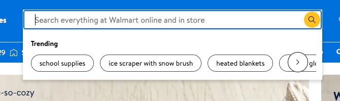 Walmart search bar showing trending product searches