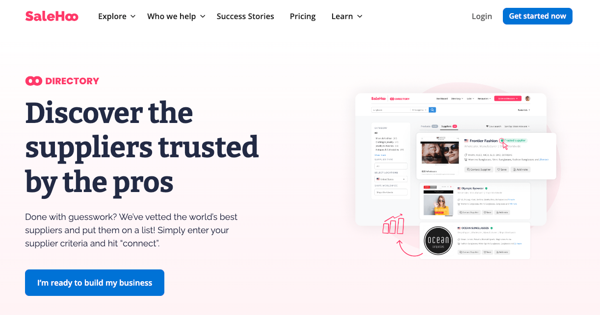 SaleHoo directory page for finding vetted product suppliers