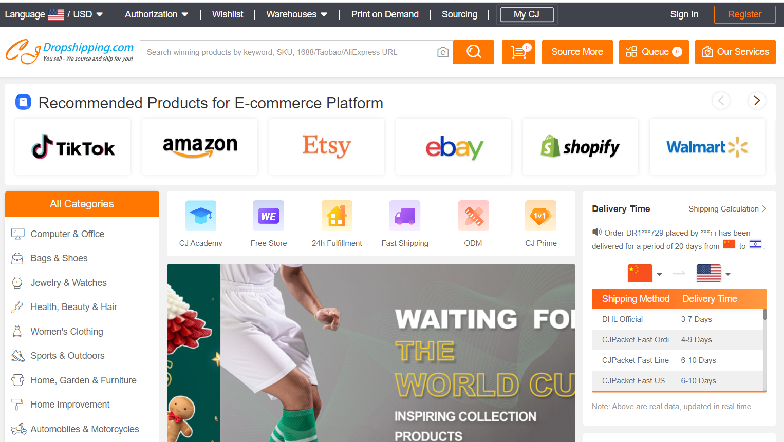 CJDropshipping platform shown in the existing New Zealand supplier guide