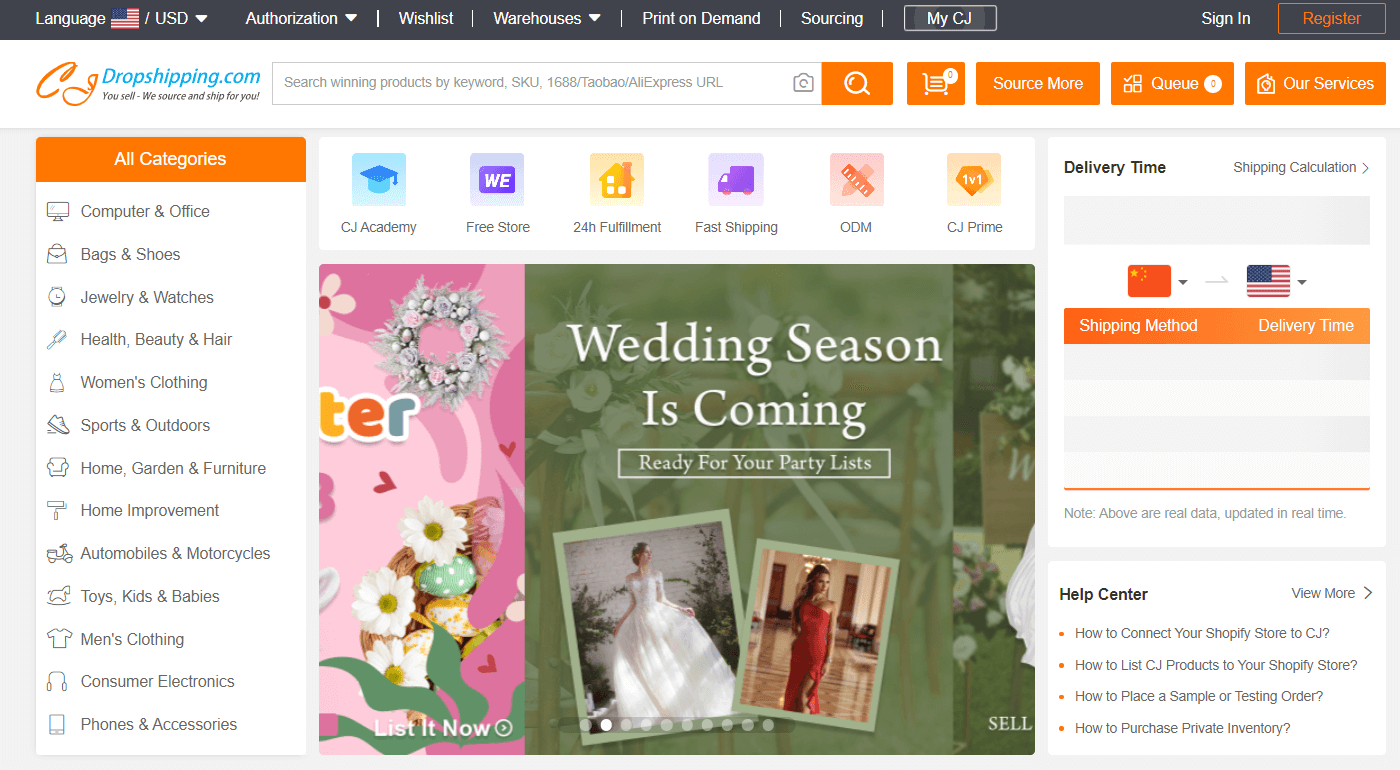 CJDropshipping product sourcing page