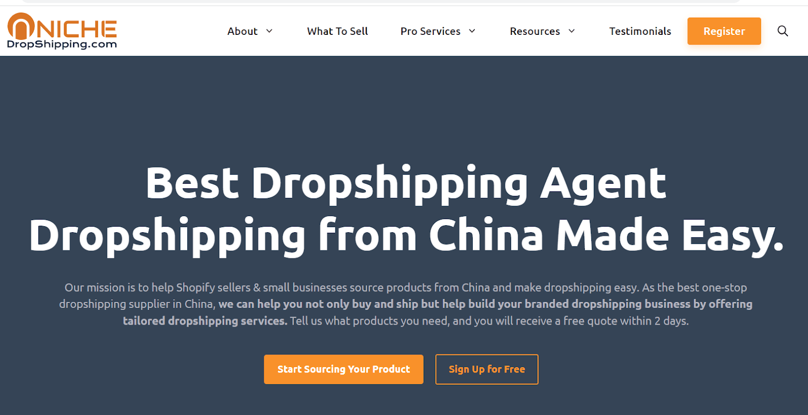 NicheDropshipping sourcing service page