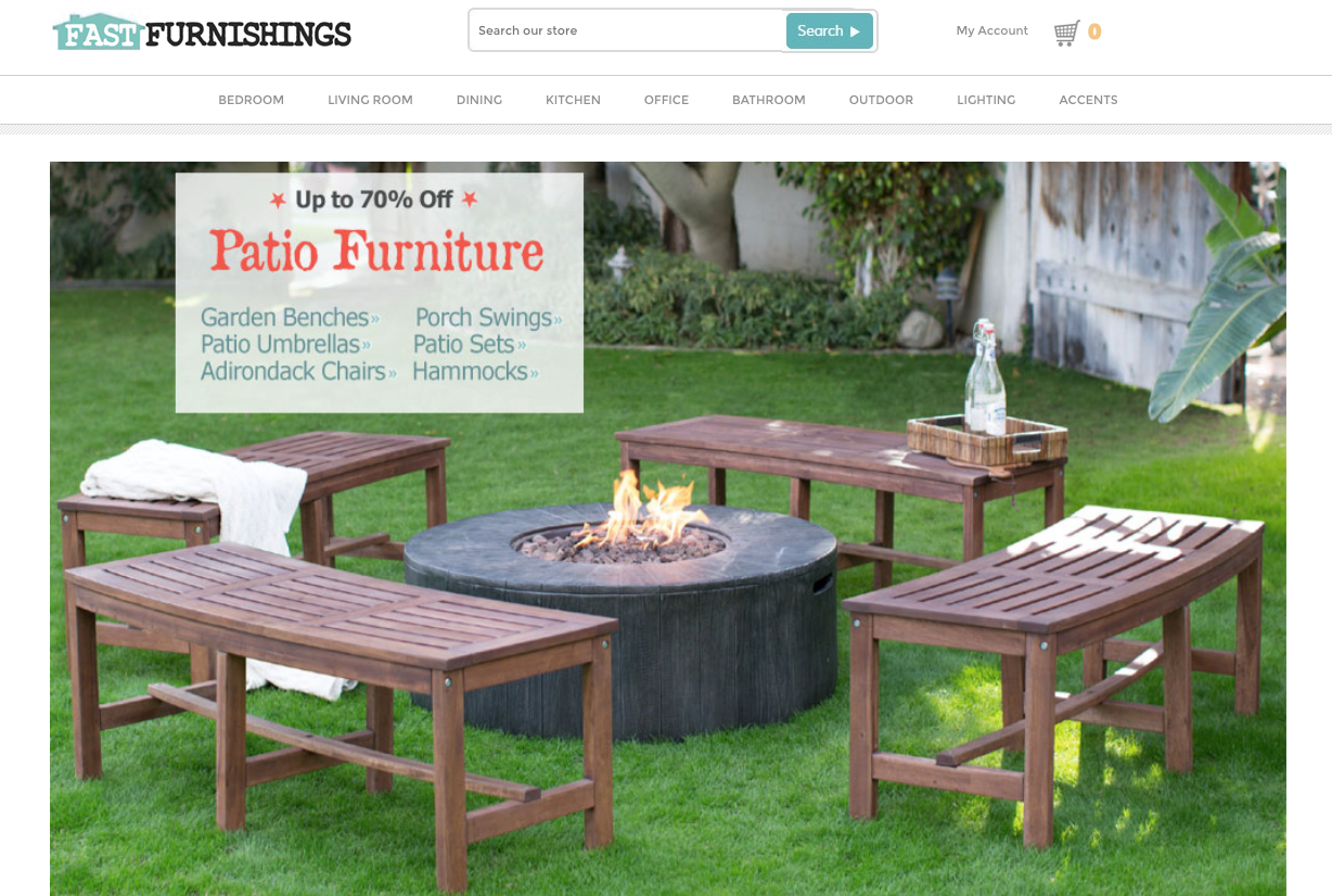 FastFurnishings website showing its furniture catalog and supplier information