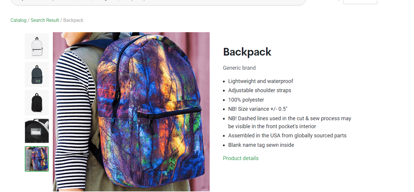 Custom printed canvas tote bag shown as a private-label test product