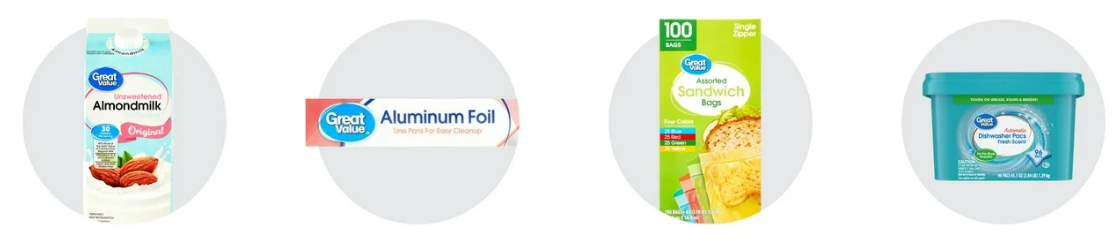 Walmart Great Value products shown as a private-label retail example