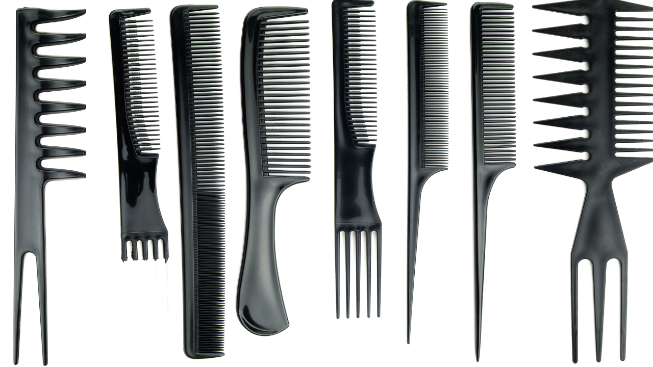 A set of black styling combs with different shapes