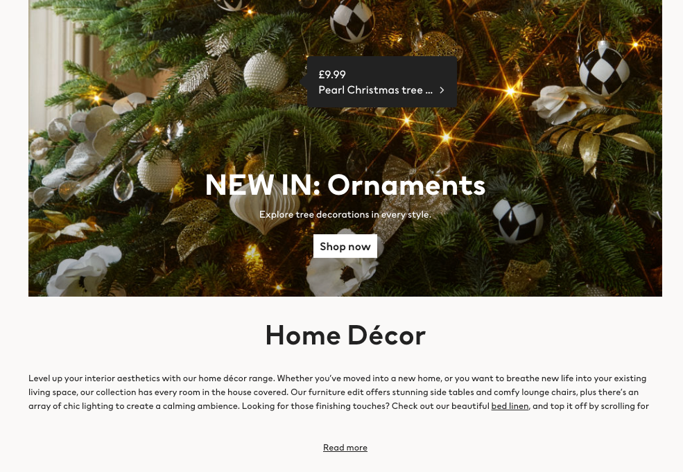 Two examples of e-commerce copy placed beside product imagery