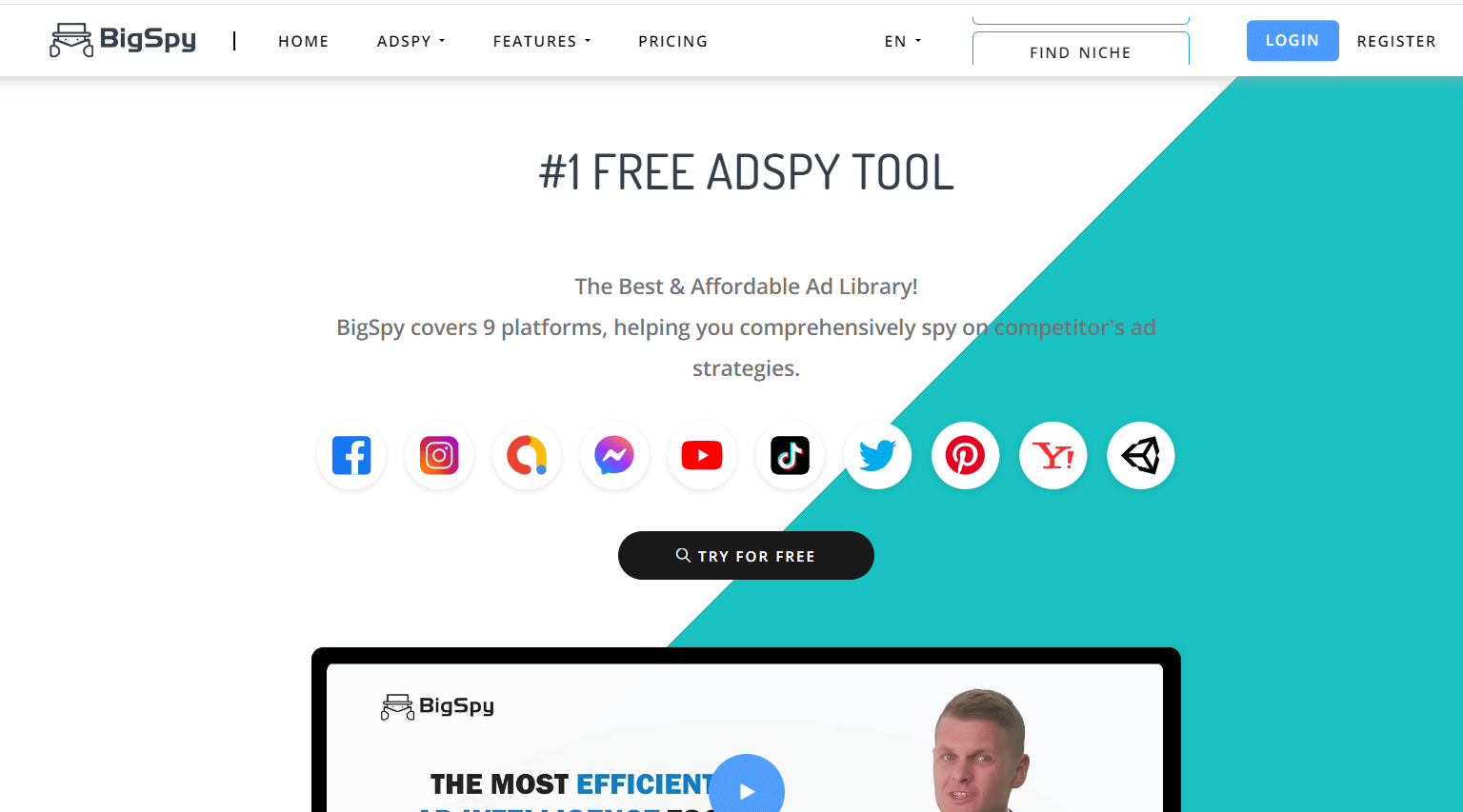 BigSpy dashboard showing tracked ads across networks