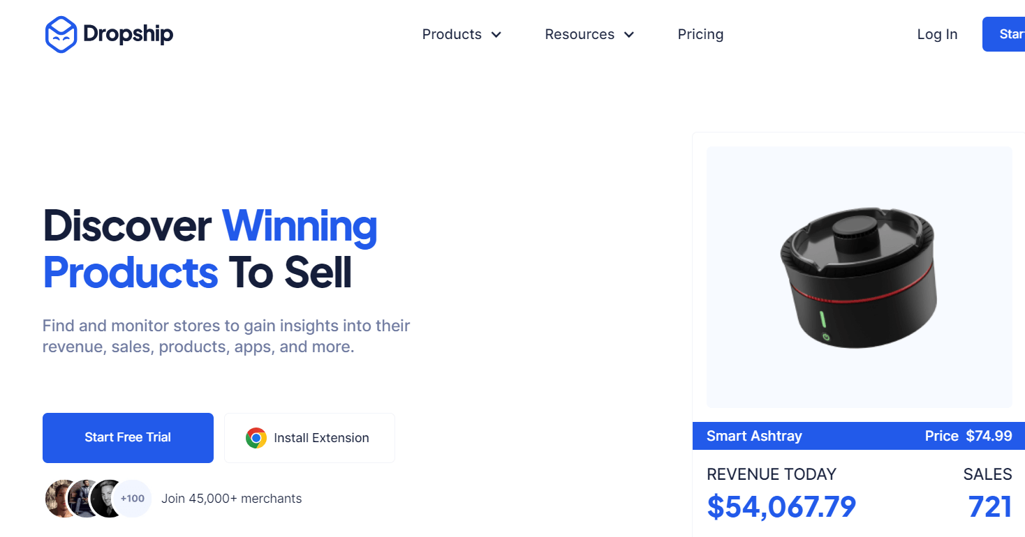 Dropship.io Ad Library interface showing ad search results