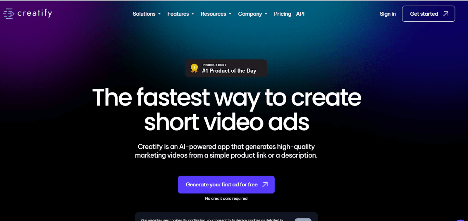 Creatify product page presenting its short video ad generator