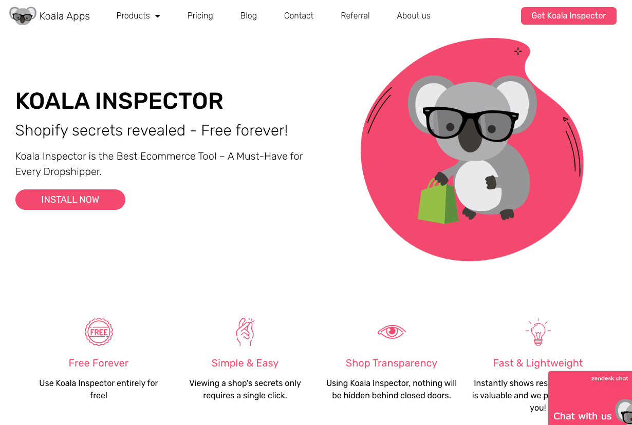 Koala Inspector extension displaying Shopify store details
