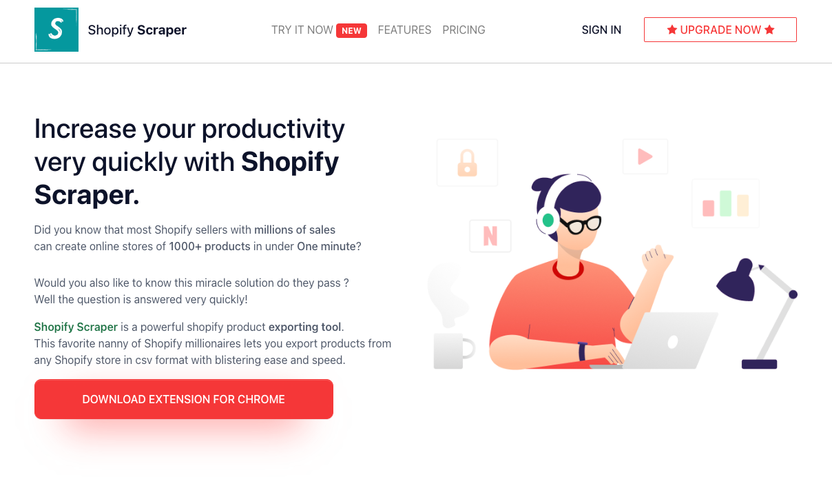 Shopify Scraper extension exporting store product data