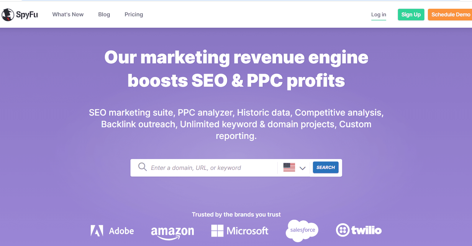 SpyFu dashboard showing competitor keyword and PPC research data