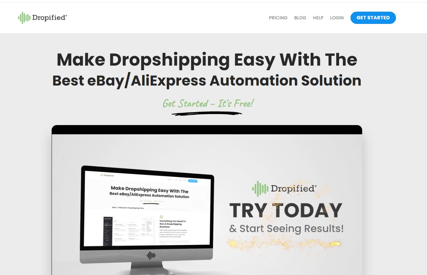 Dropified homepage showing its dropshipping automation platform