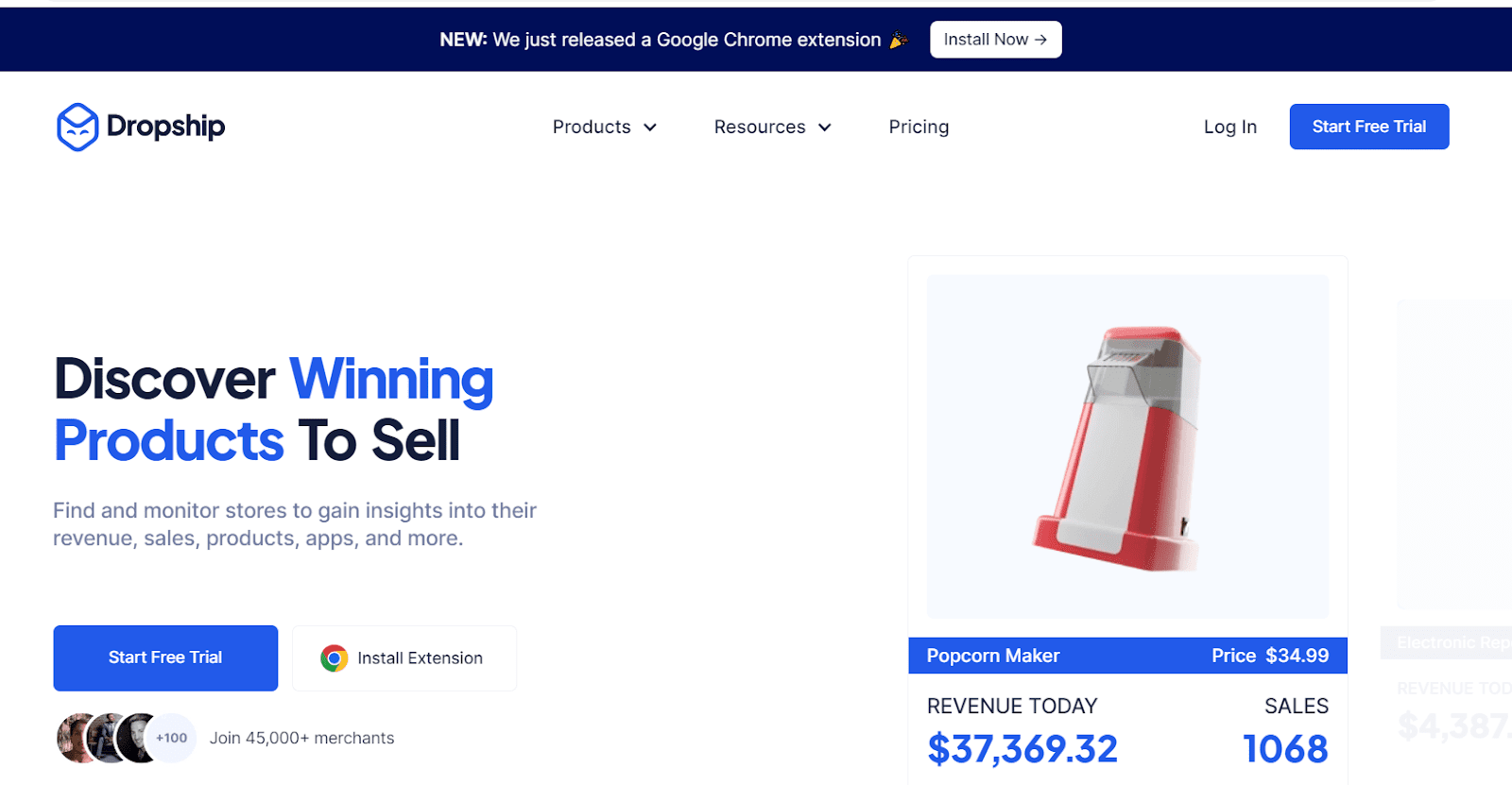 Dropship.io product research dashboard with store and product data