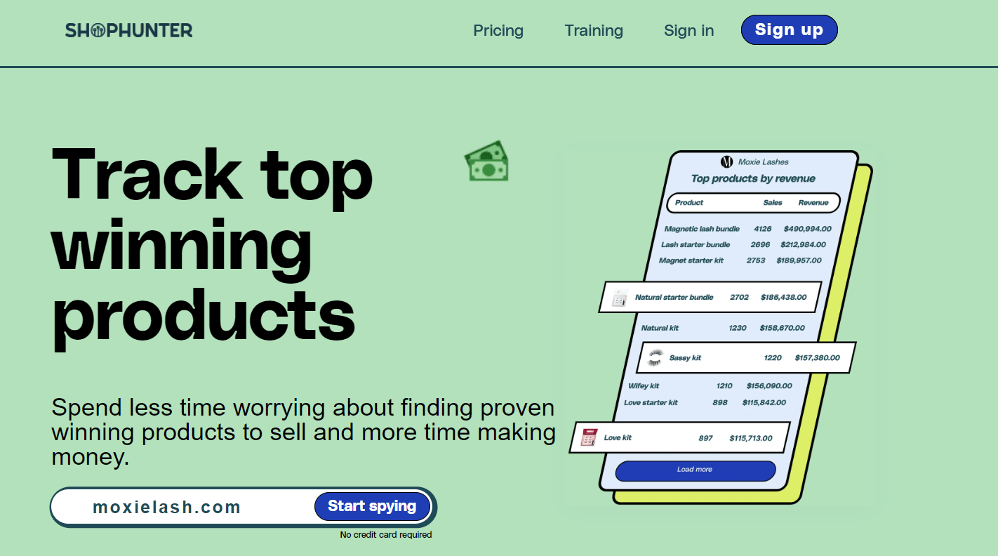 ShopHunter interface for tracking Shopify products and stores