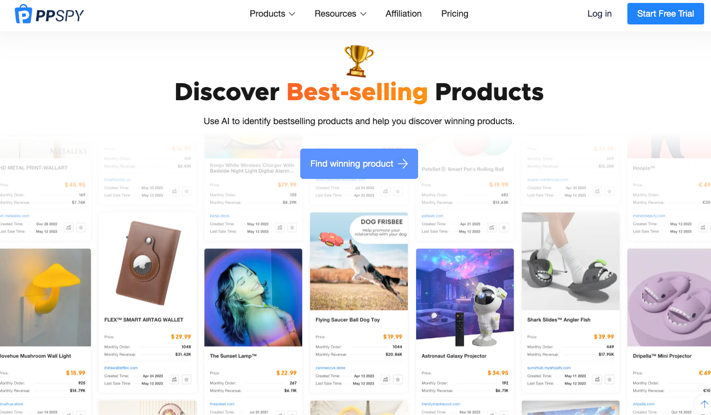 PPSPY Shopify store and product research interface