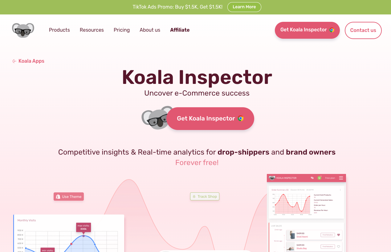 Koala Inspector browser extension showing Shopify store data