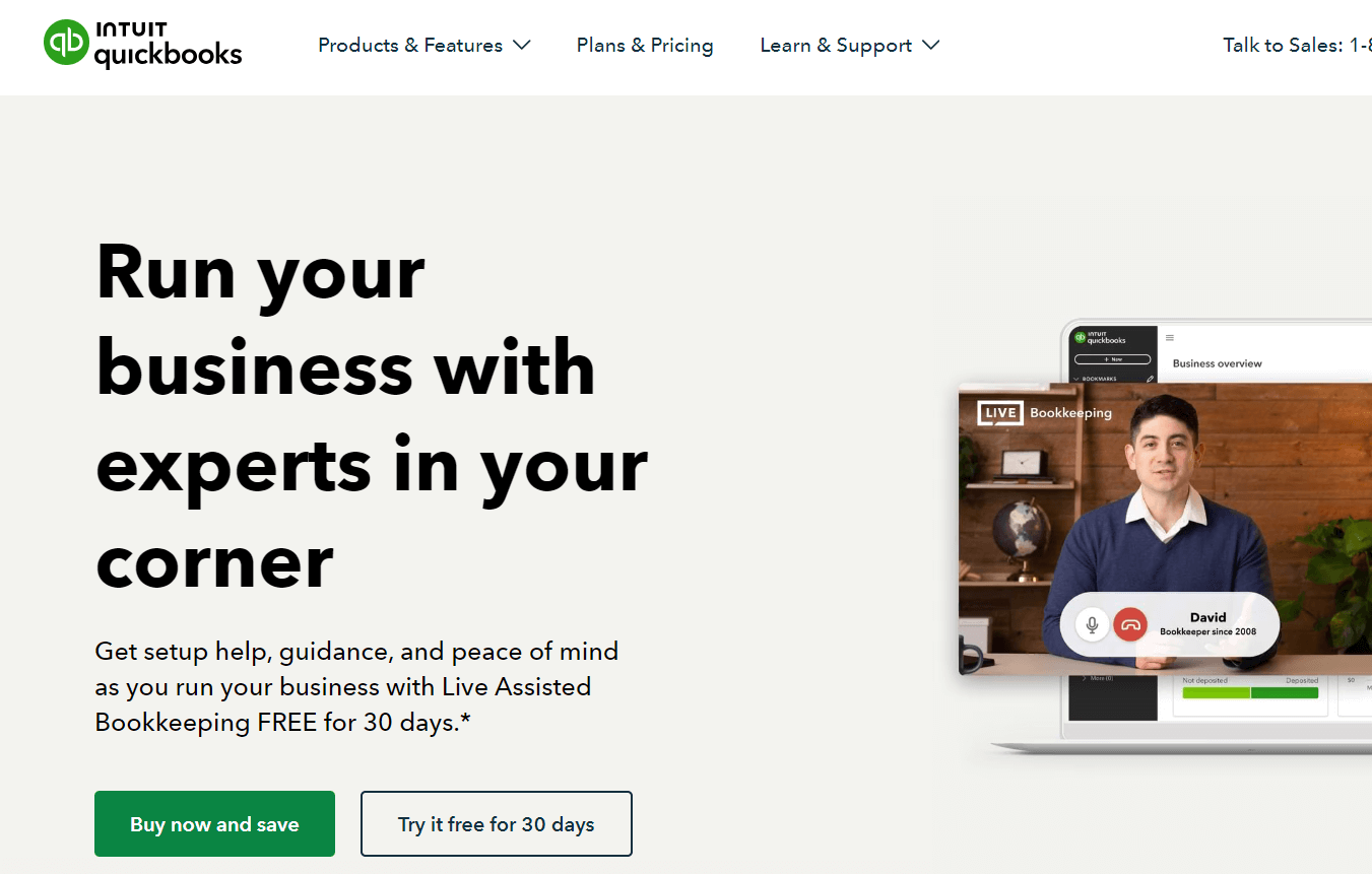 QuickBooks Online dashboard for small-business bookkeeping