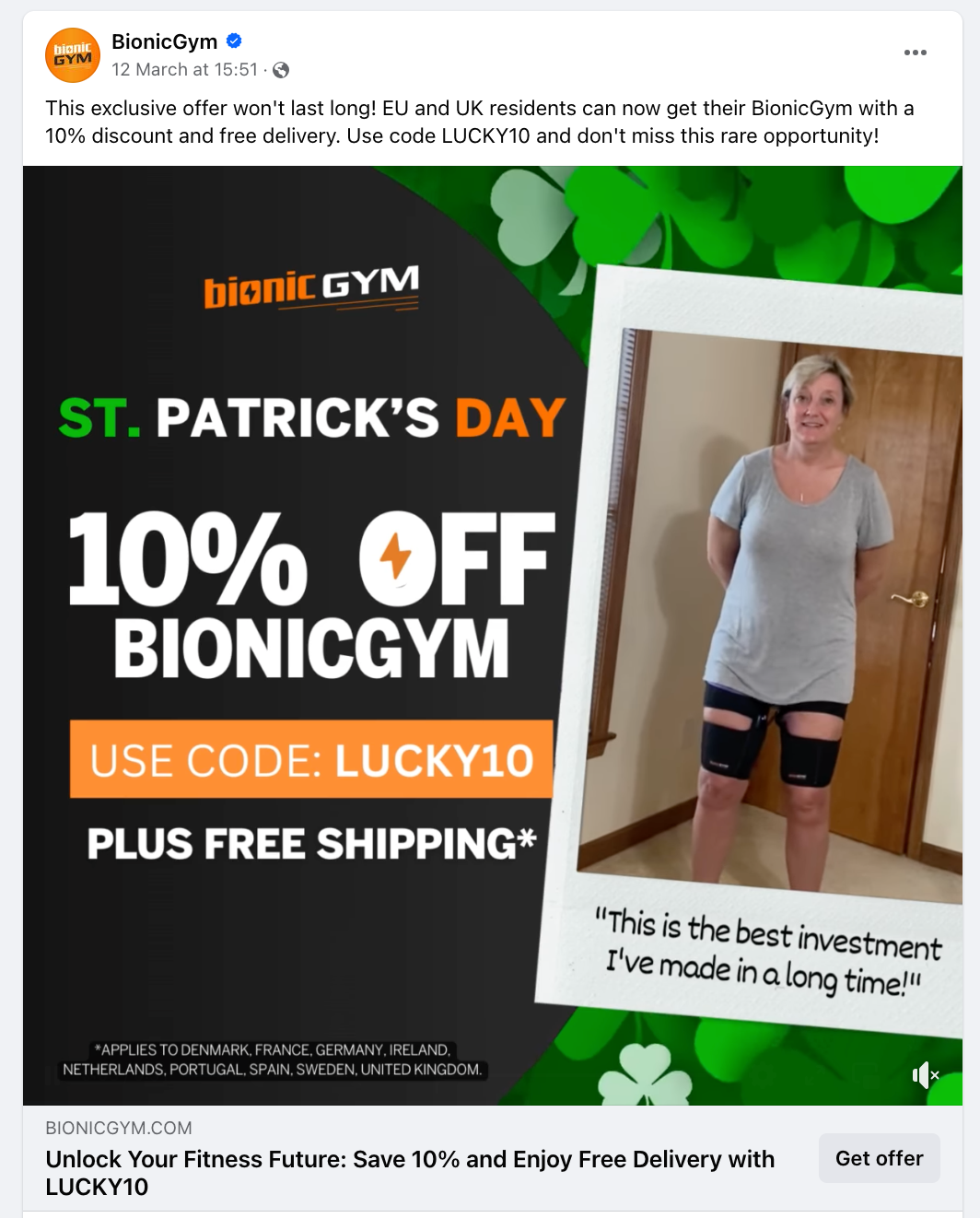 BionicGym ad with holiday code and deadline