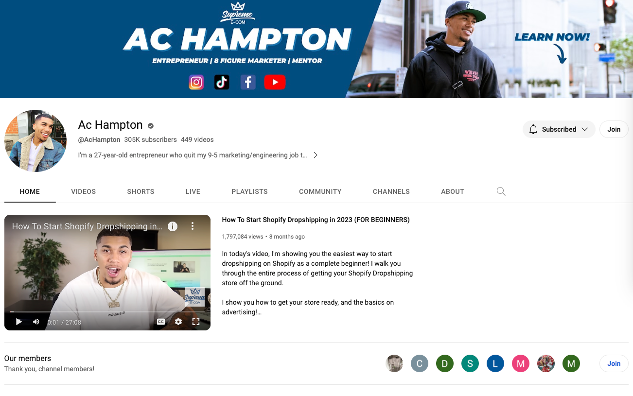 AC Hampton speaking in a dropshipping video