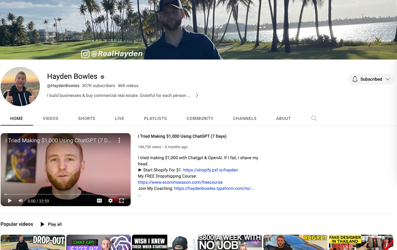 Hayden Bowles explaining how to scale an ecommerce brand