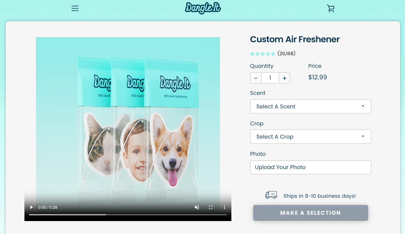 Dangle It's custom air freshener product page