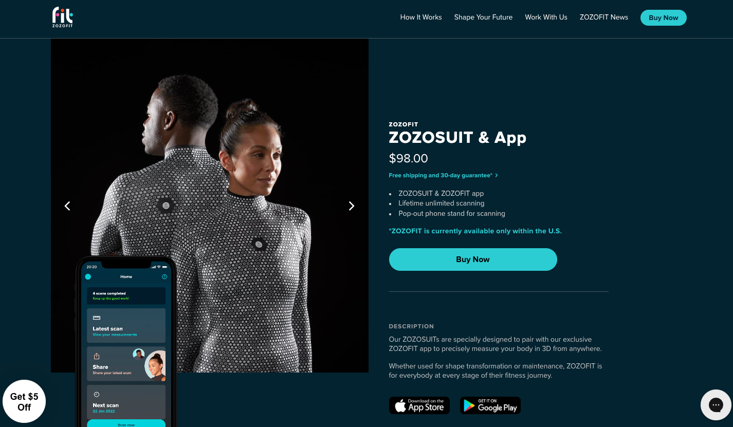 Zozofit's body-scanning suit product page
