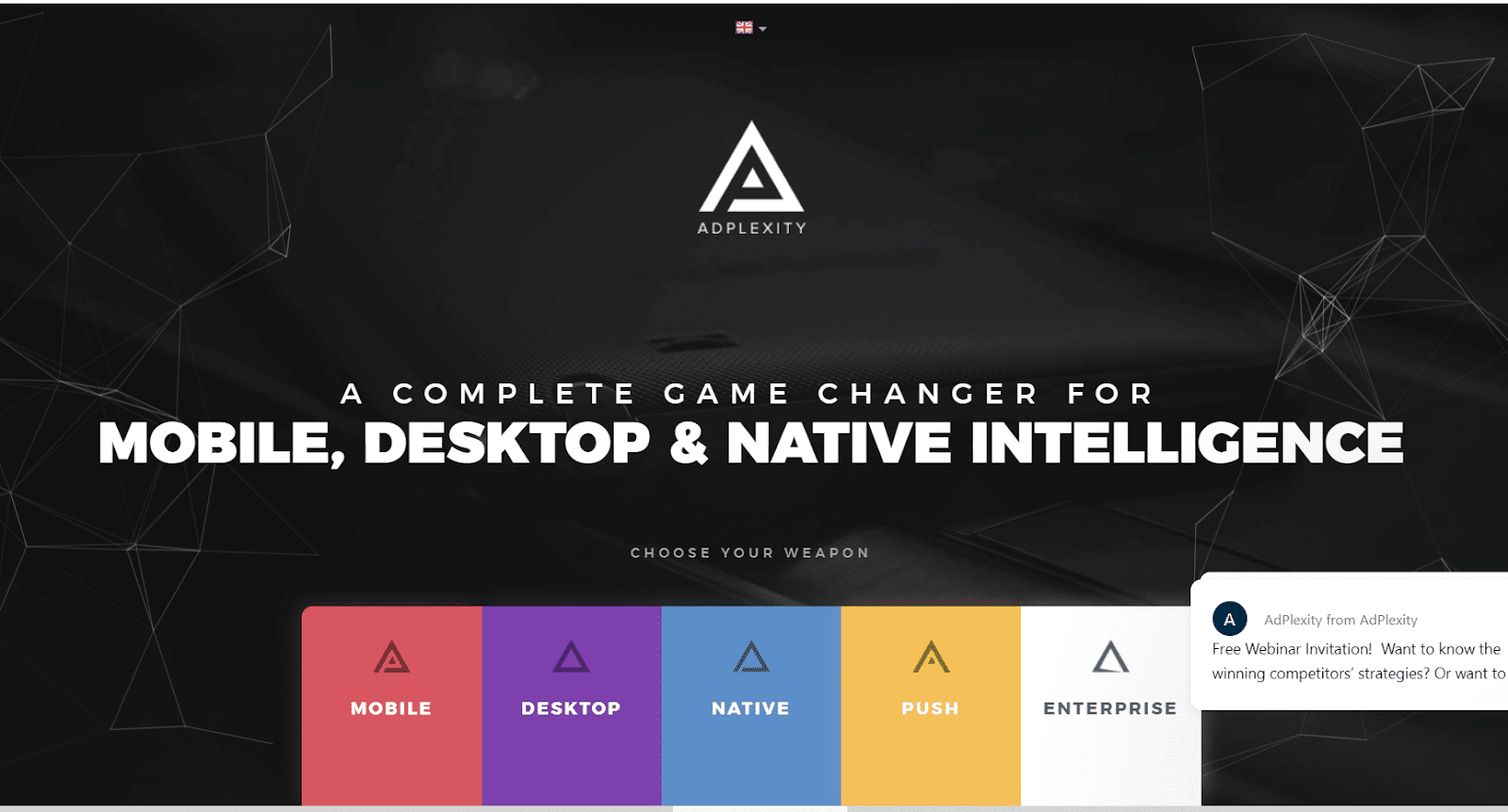 AdPlexity dashboard showing ad intelligence by device type