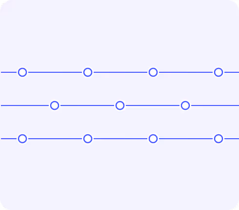 Abstract design of three horizontal lines each with four evenly spaced circular nodes connected by straight segments.