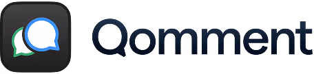 Qomment app logo showing two overlapping speech bubbles in a rounded square icon next to the word Qomment.