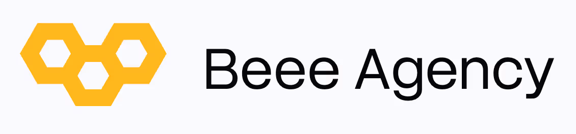 Logo de Beee Agency avec un motif de nid d'abeilles jaune.
