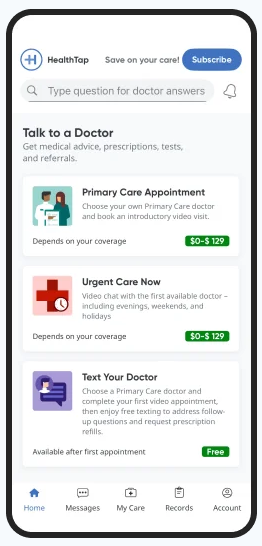 HealthTap écran rendez-vous médecin