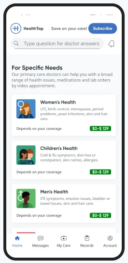 HealthTap écran besoins spécifiques