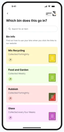 Australian Government Council App écran tri des déchets