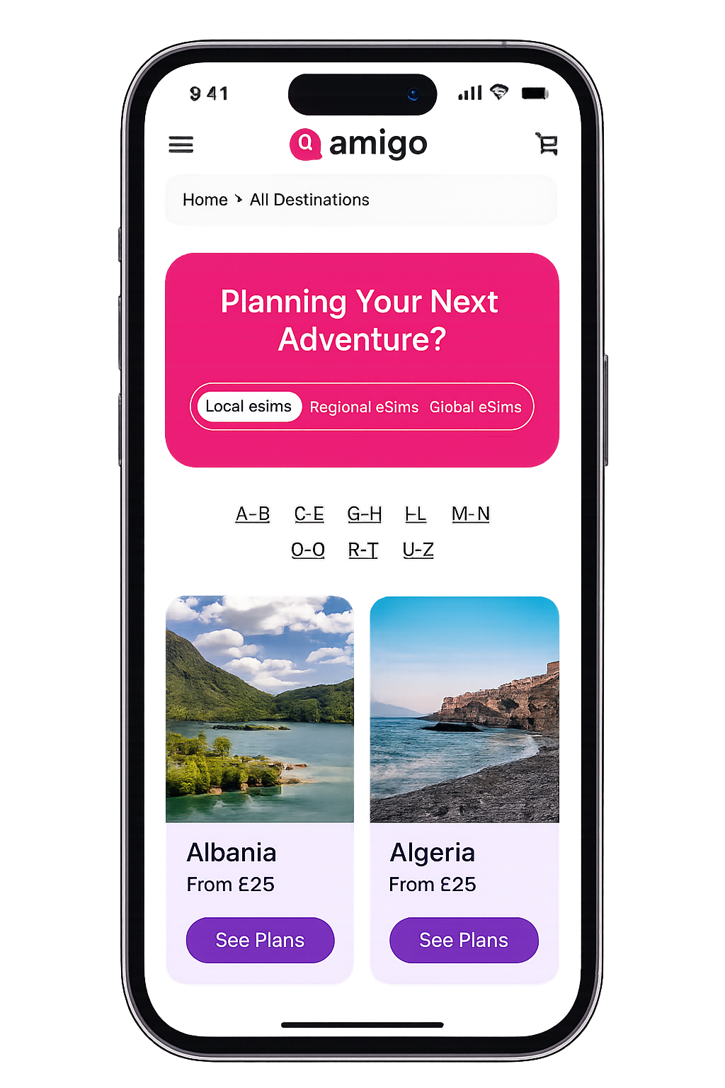 Amigo eSIM destinations