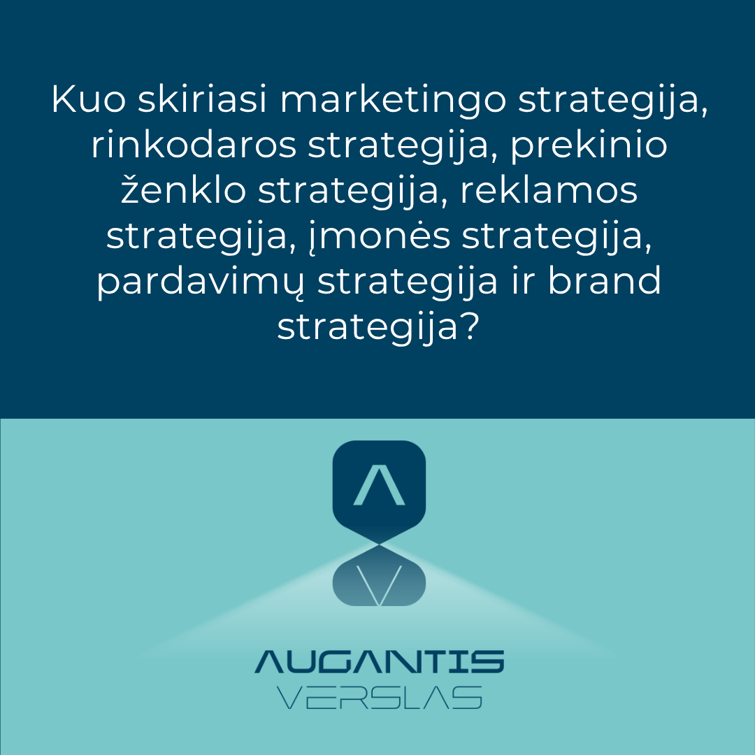 Kuo skiriasi marketingo strategija, rinkodaros strategija, prekinio ženklo strategija, reklamos strategija, įmonės strategija, pardavimų strategija ir brand strategija?