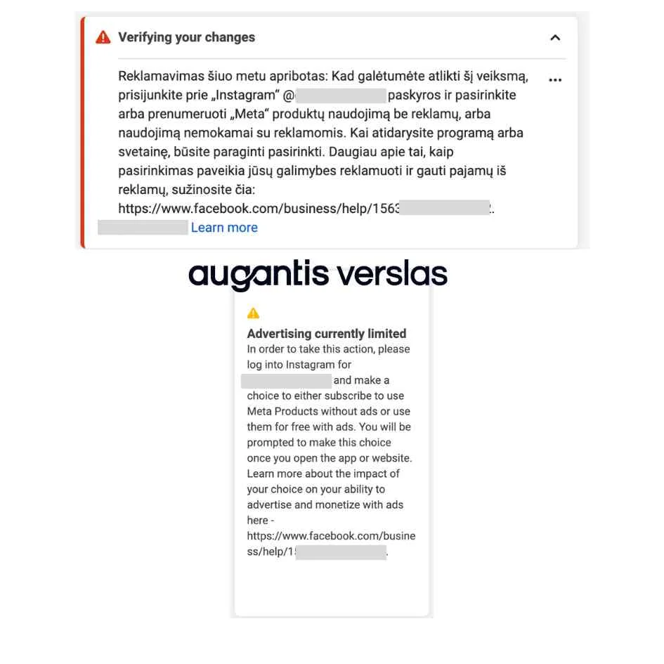 Instagram reklamos klaida