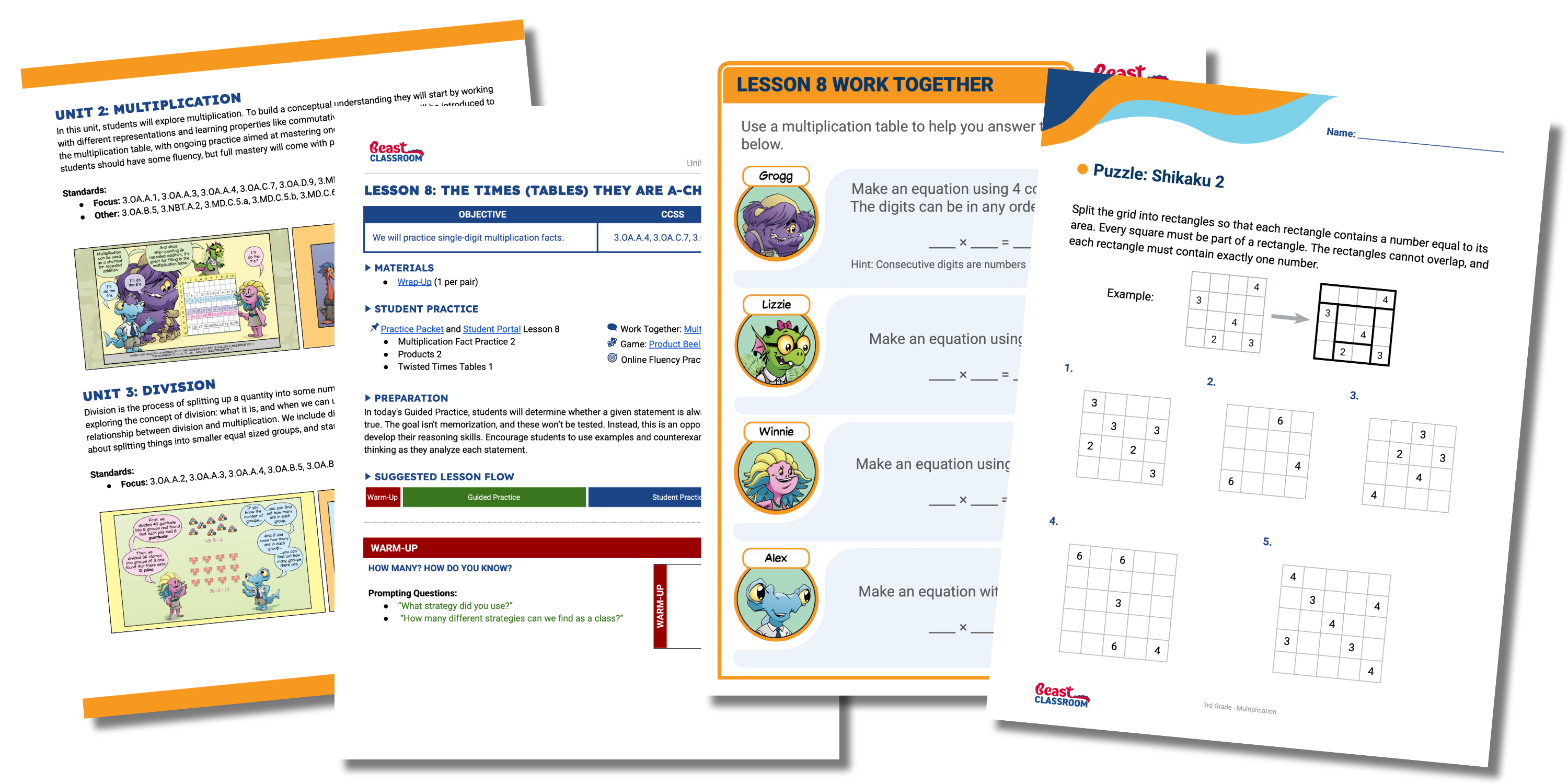 Beast Classroom Core curriculum materials including teacher guides and student practice.