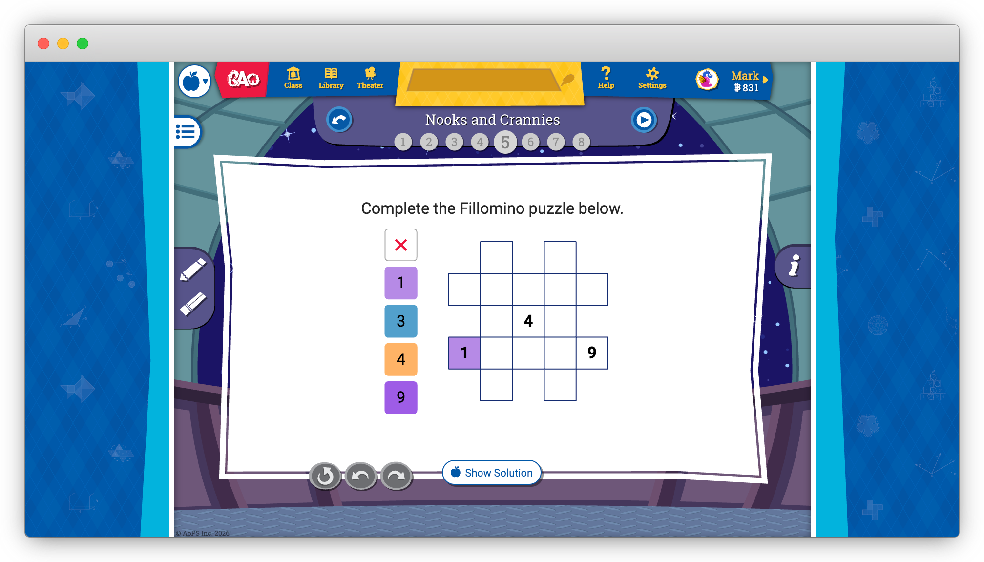 A window containing a puzzle in the online Beast Classroom Enrichment platform