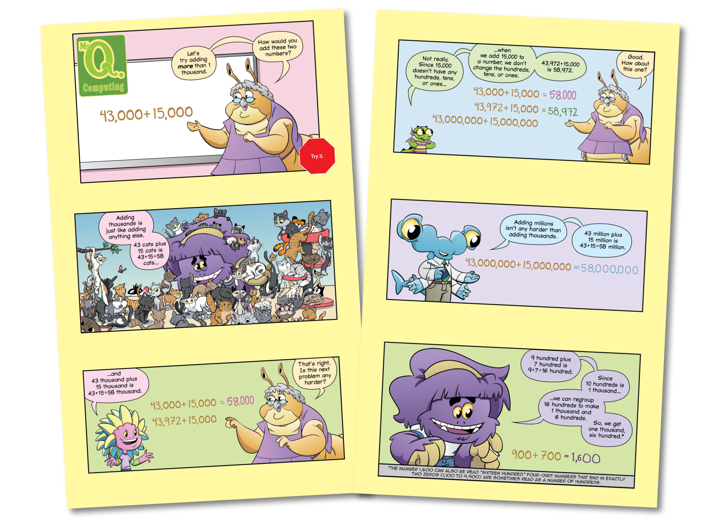 Beast Classroom instructional comic sample showing monsters collaborating on math.