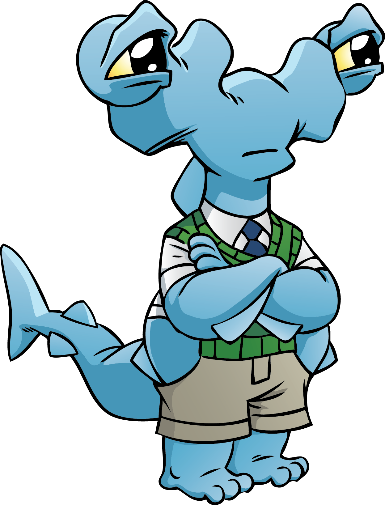 Beast Classroom character Alex, a blue monster, thinking carefully.