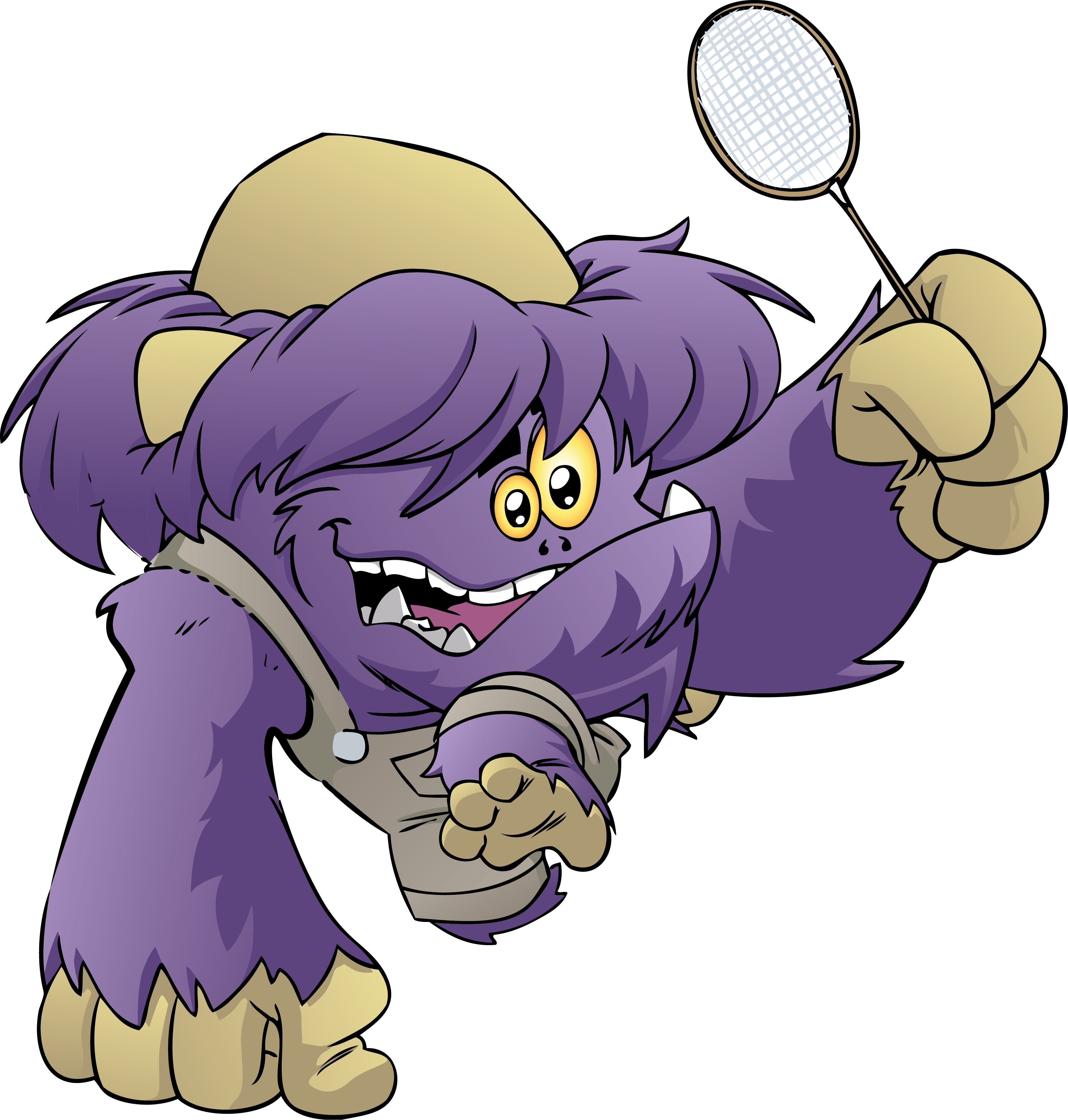 Beast Classroom character Grogg, a purple monster, playing with a racquet.