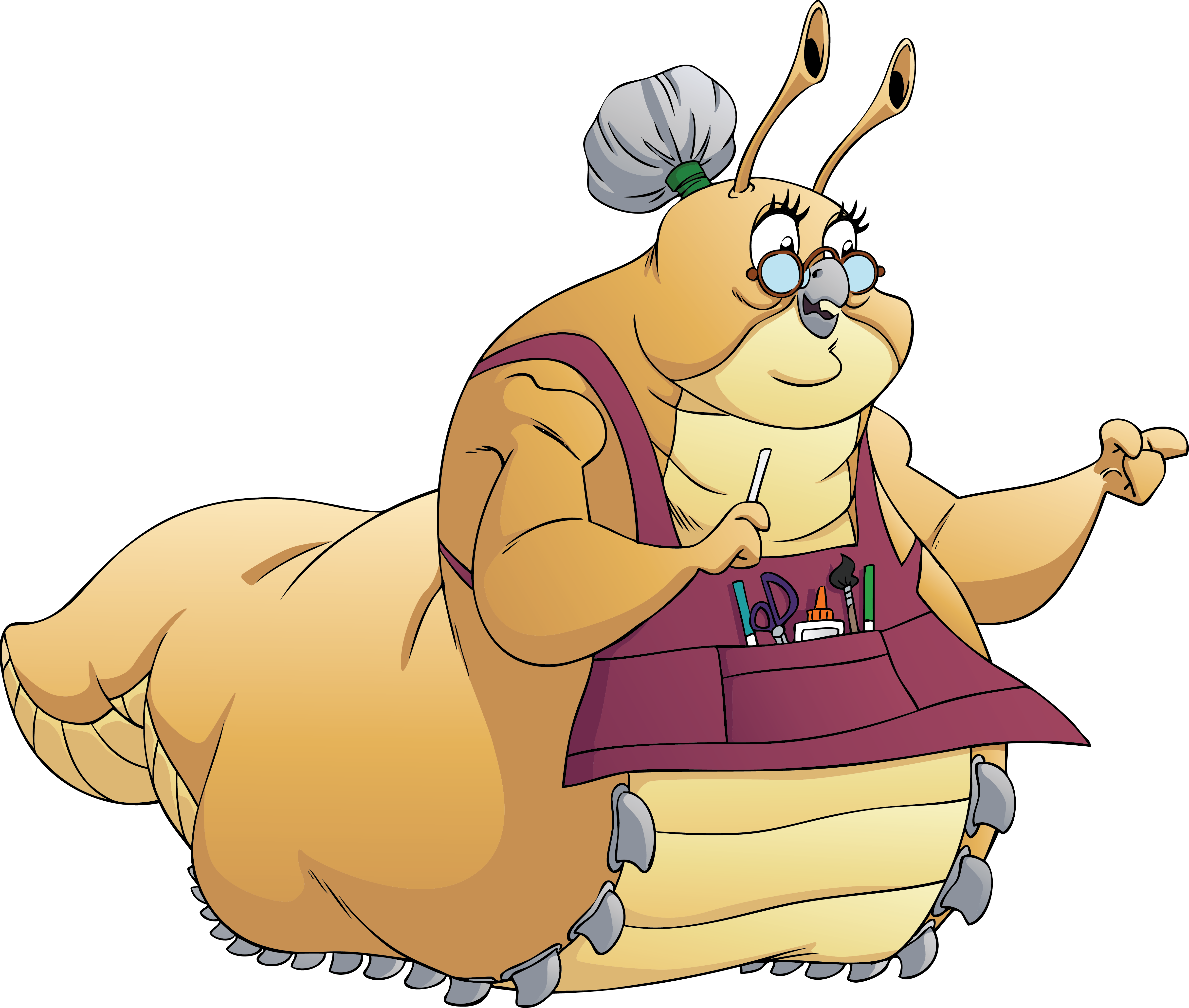 Beast Classroom character Ms Q, a large, friendly caterpillar like monster.