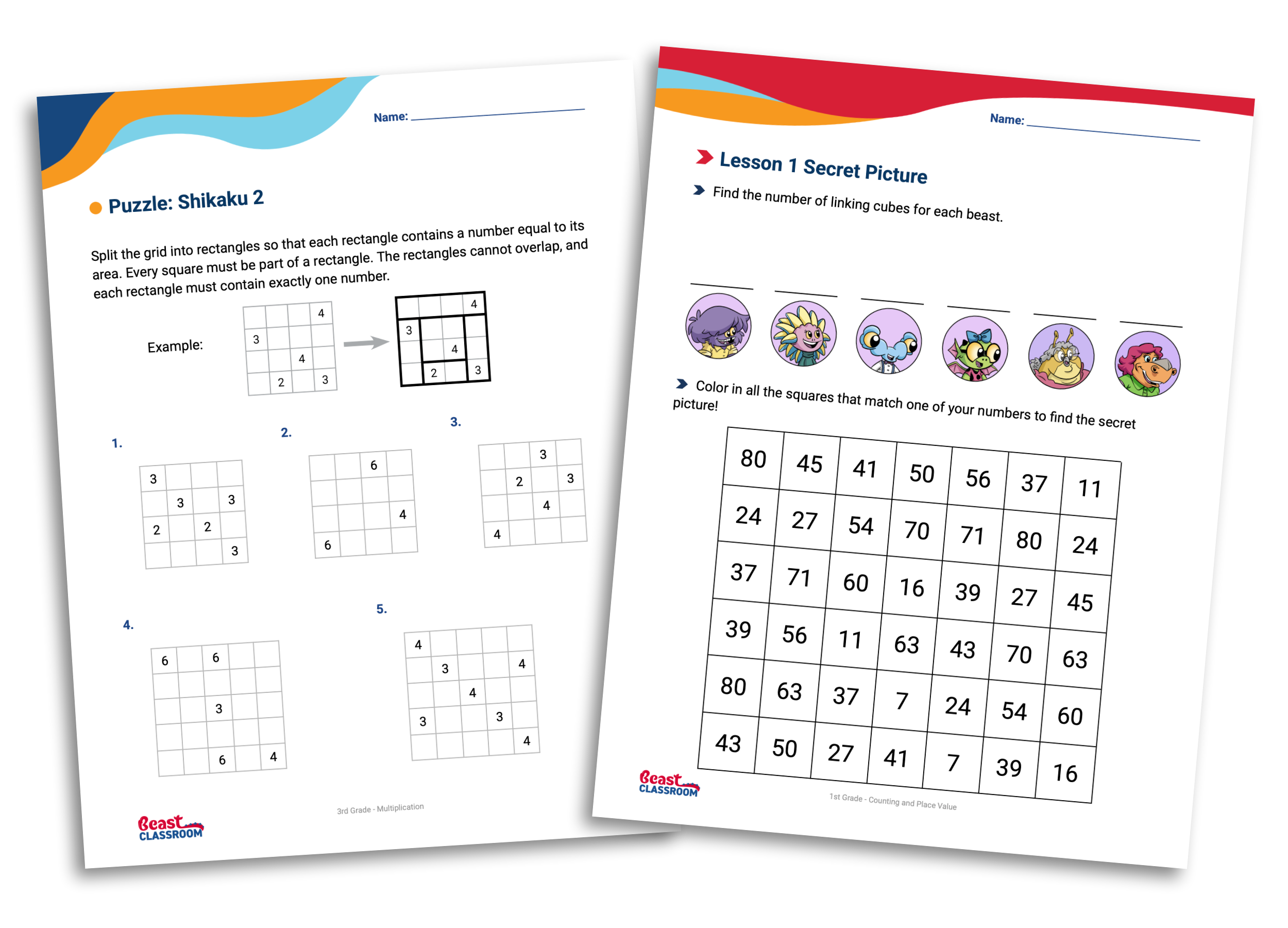 Beast Classroom Core curriculum materials, including additional puzzles and games.