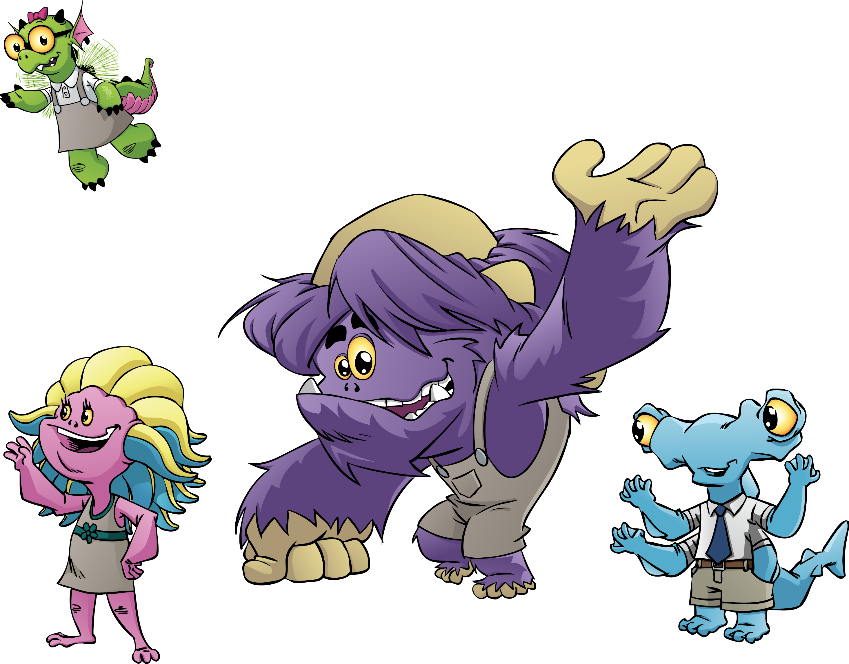 Illustrated Beast Classroom monster characters in celebratory poses.