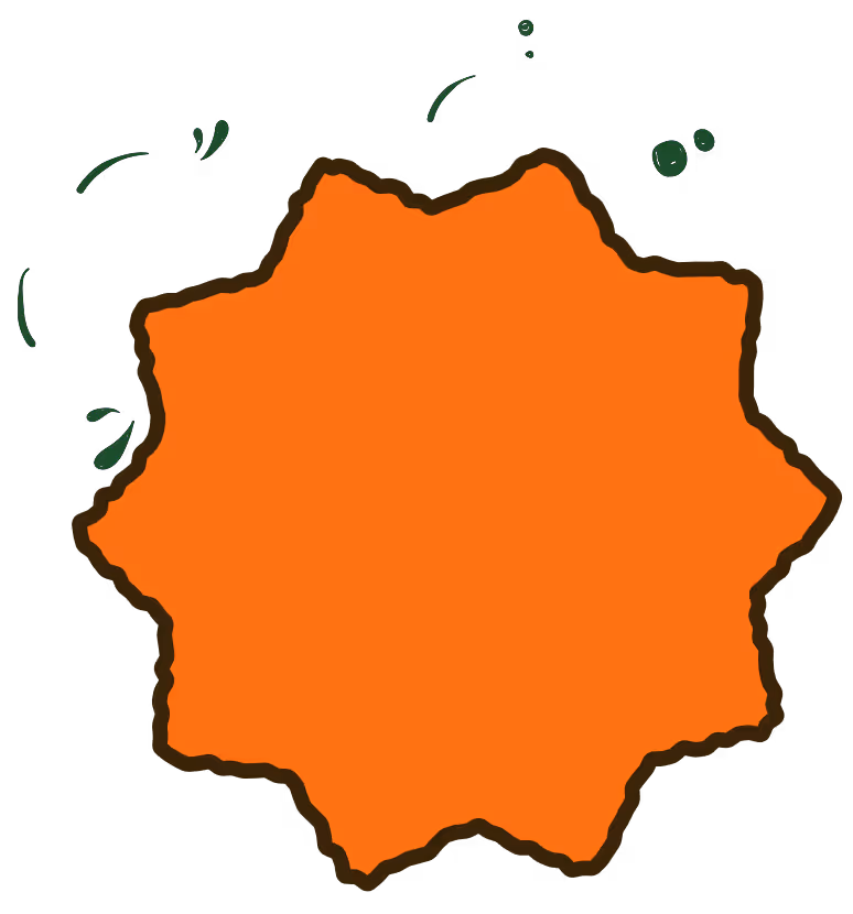 Orange starburst shape with a black shadow outline on a transparent background.