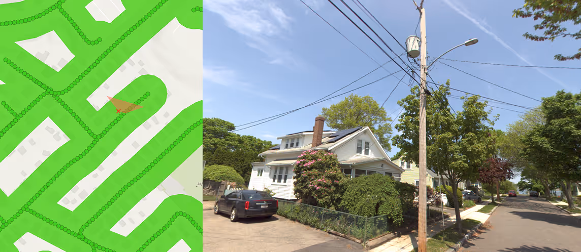 Split view map with real image and map view