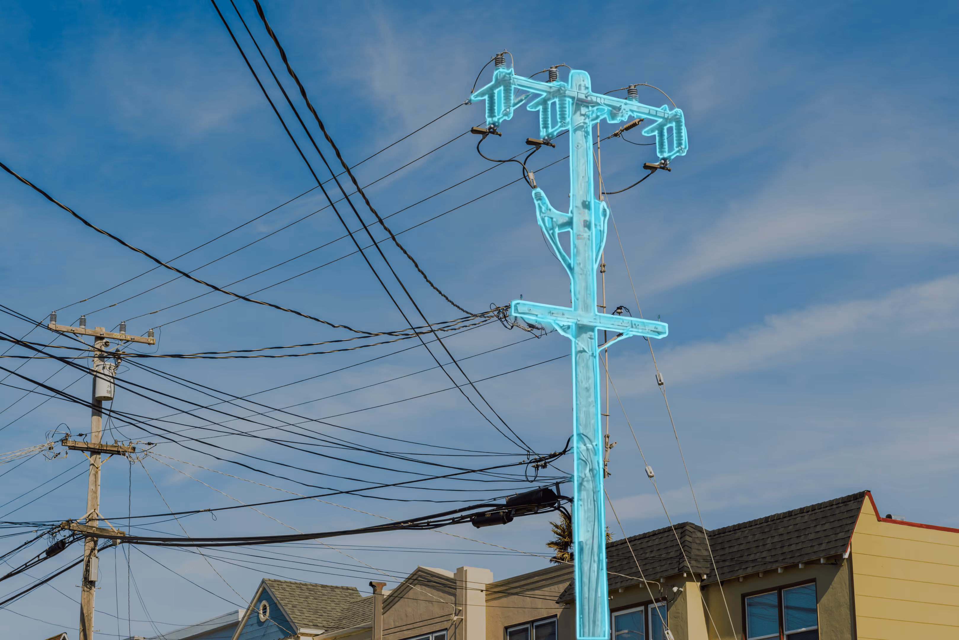 Highlighted outline of telephone pole